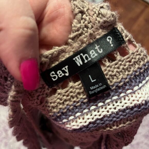 Say What? Large Brown White Crochet Tank Top - Picture 7 of 15